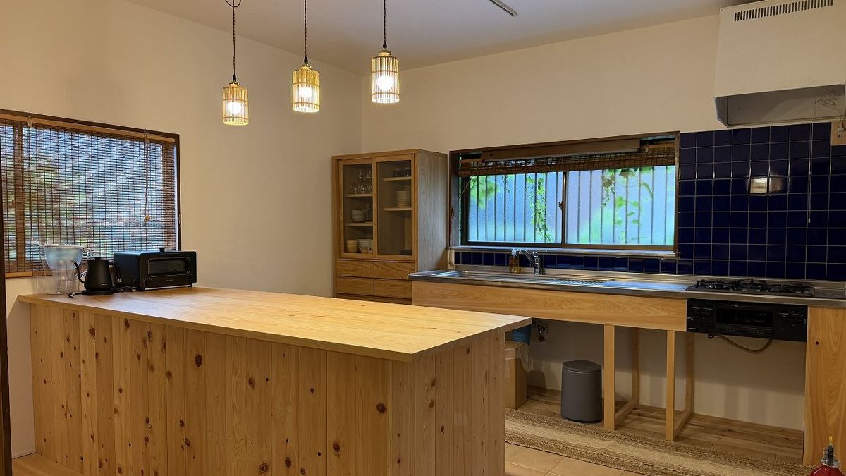 The kitchen, with its island counter