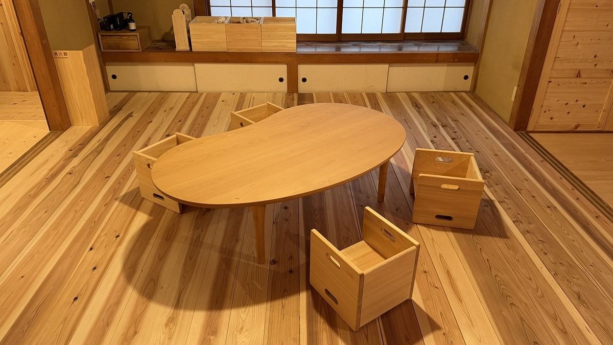 The low table beside the shoji screens